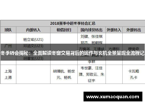 冬季转会揭秘：全面解读冬窗交易背后的运作与玄机全景呈现全流程记